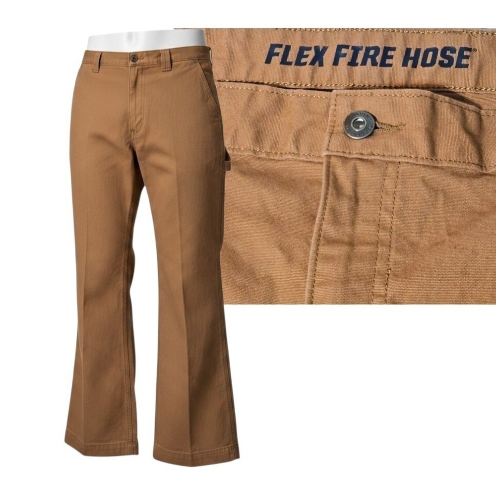 Duluth Flex Fire Hose Work Carpenter Painter Pants Canvas Mens 46x30 khaki beige